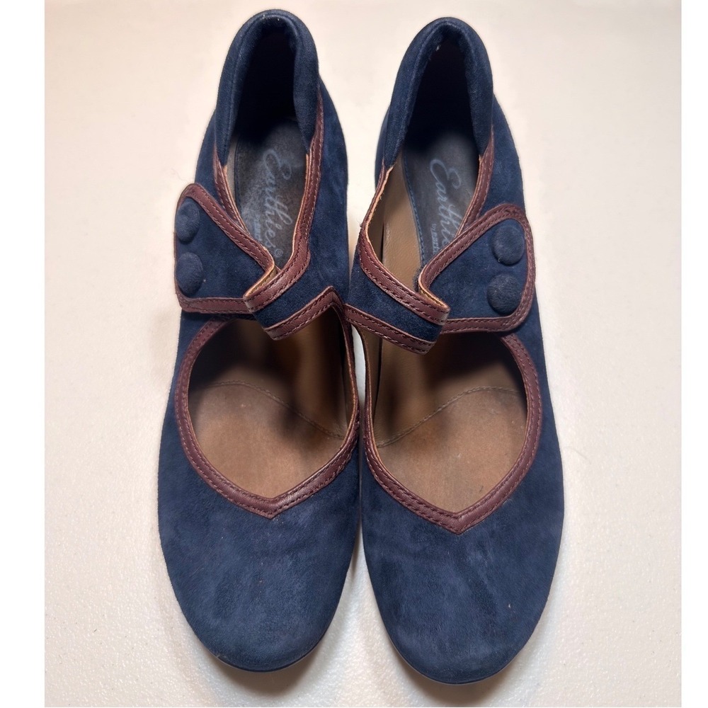 Earthies Navy Suede Mary Jane Comfort Heels Women's Size 7.5 - Picture 5 of 14